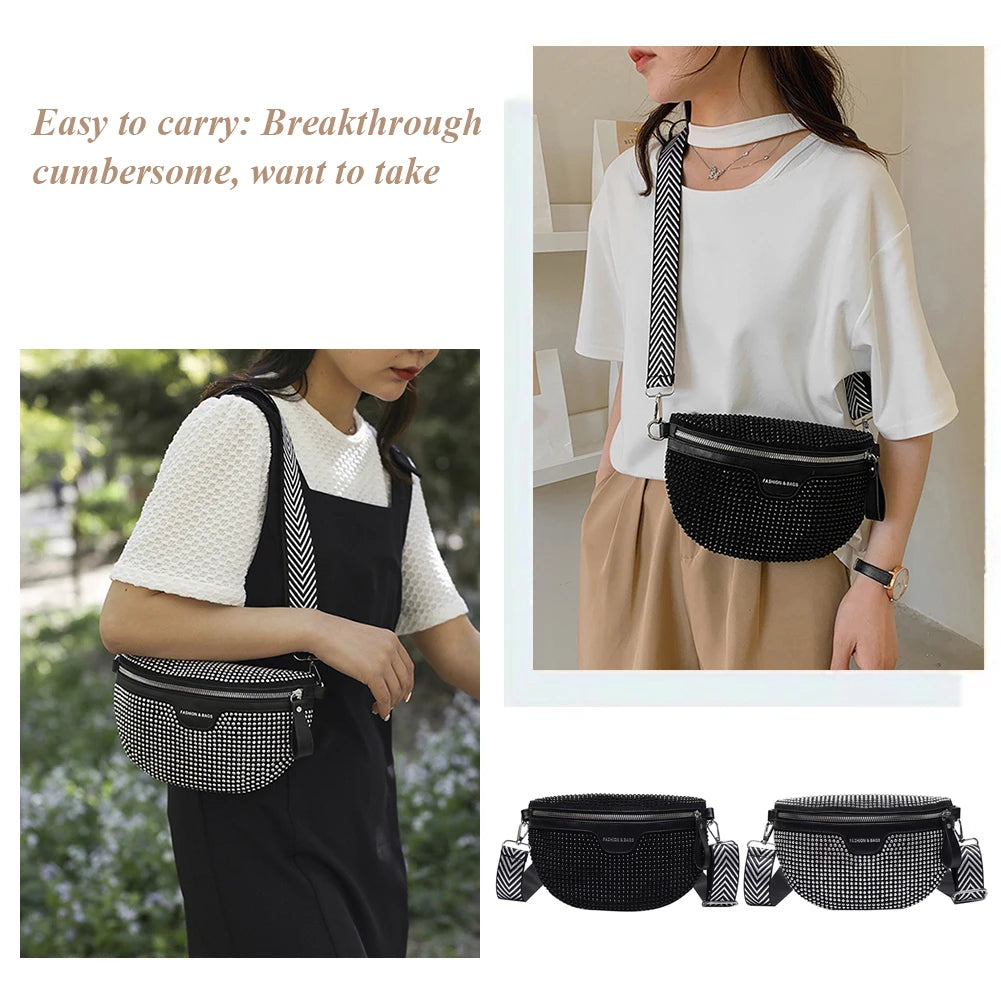Fanny Belt Pack PU Messenger Bags Diamonds Crossbody Cosmetics Shopper Purse