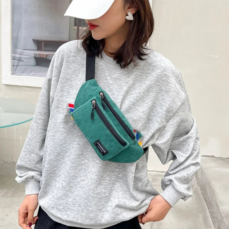 Corduroy Fanny Pack Waist Bag for Women Girls Ladies