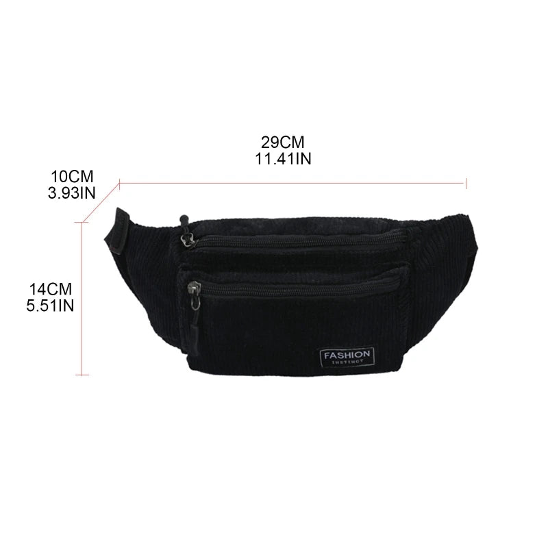 Corduroy Fanny Pack Waist Bag for Women Girls Ladies