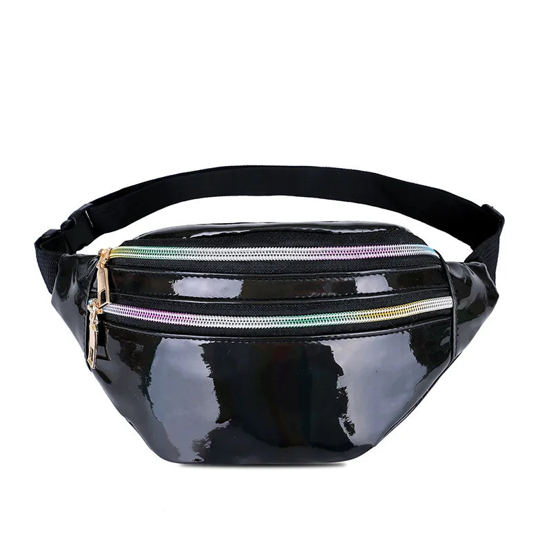 Holographic PU Leather Fanny Pack Waist Bag Men Women Belt Hip Handbag