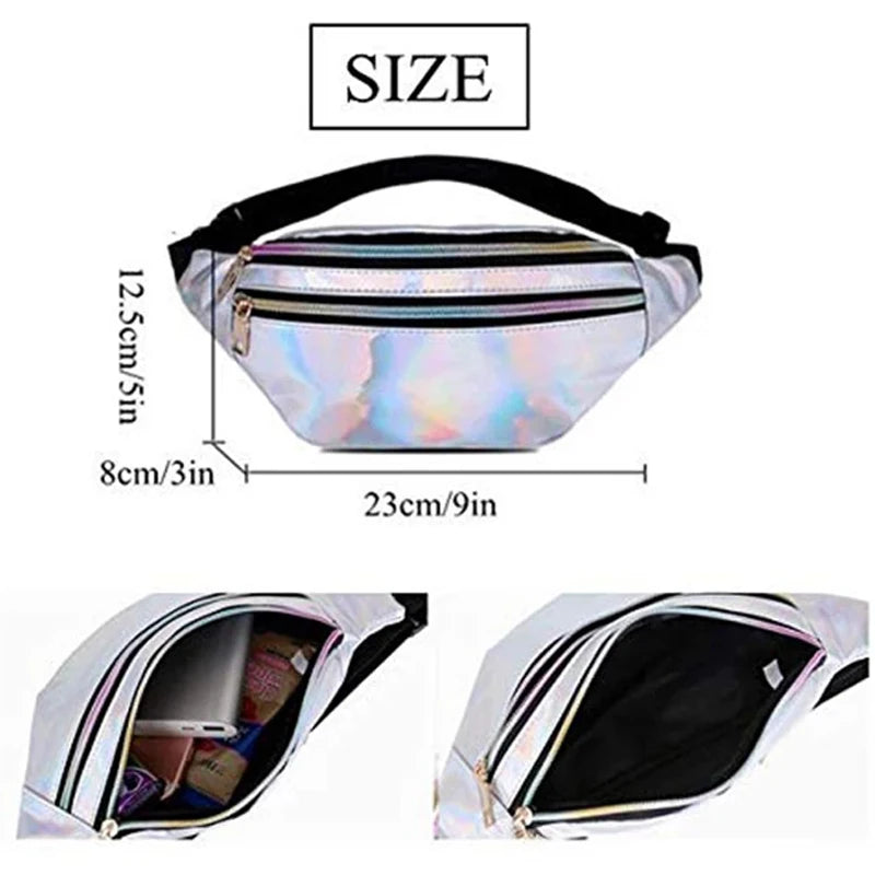 Holographic PU Leather Fanny Pack Waist Bag Men Women Belt Hip Handbag