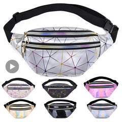 Holographic PU Leather Fanny Pack Waist Bag Men Women Belt Hip Handbag