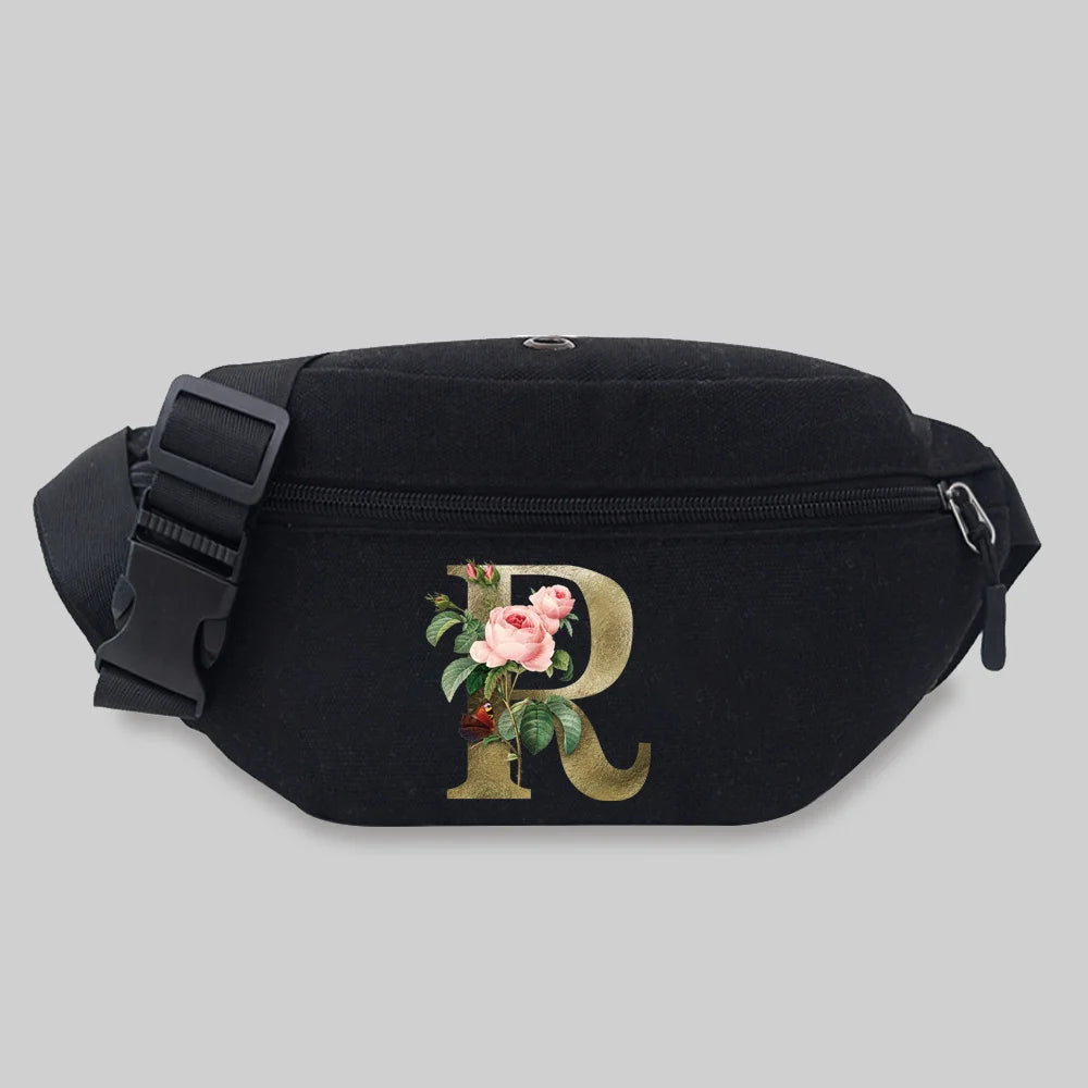 Women's Waist Bag Packs Phone Purses Chest Messenger Bags Golden Flower