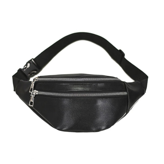PU Leather Fanny Pack Waist Bag Zipper Pockets Adjustable Belt for Travel