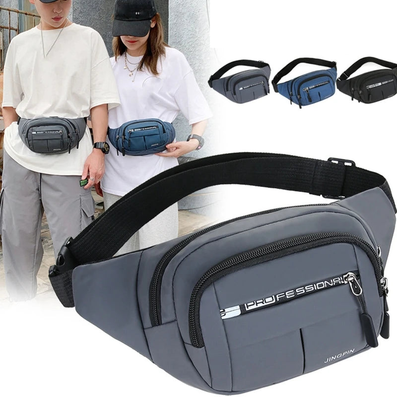 Grey Fanny Pack for Women Men Unisex Waist Bag Zipper Adjustable Strap Large