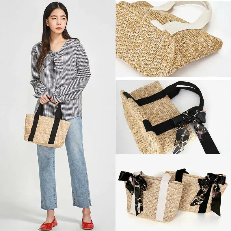 Fashiion Women's Round Rattan Straw Bag Summer Handbag Beach Casual Tote