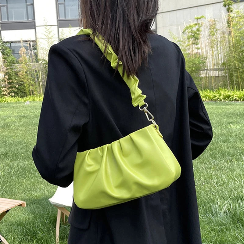 Pleated Cloud Bag For Women PU Leather Underarm Bag