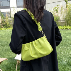 Pleated Cloud Bag For Women PU Leather Underarm Bag
