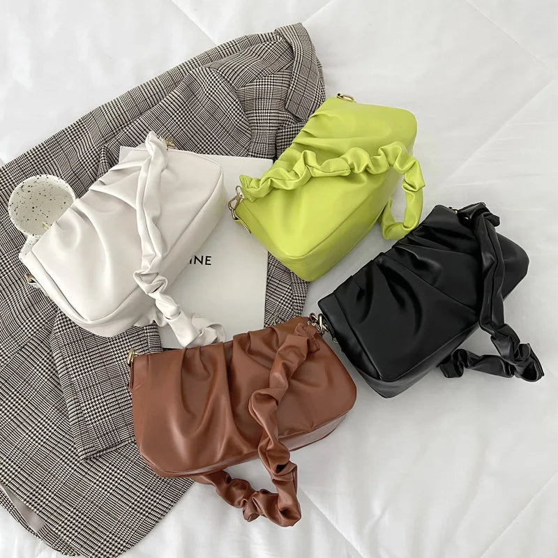 Pleated Cloud Bag For Women PU Leather Underarm Bag