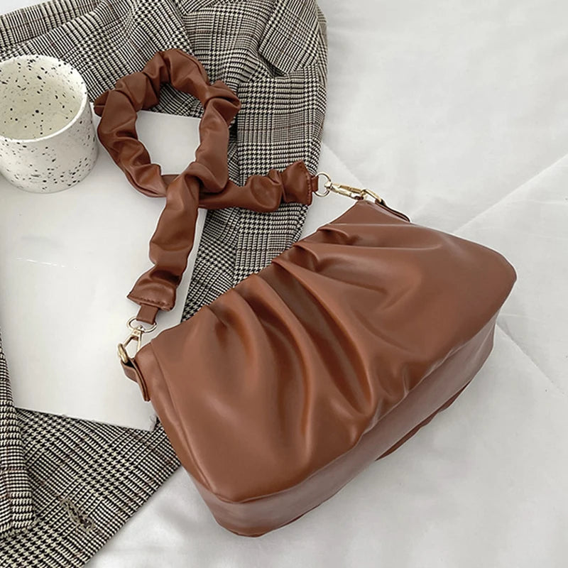 Pleated Cloud Bag For Women PU Leather Underarm Bag
