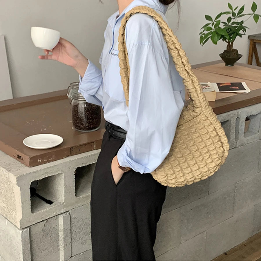 Ruched Shoulder Bag Soft PU Leather Crossbody Messenger Tote Purses