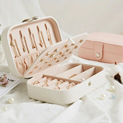 2 Layers Jewelry Case Zipper PU Leather Storage Box Earring Necklace