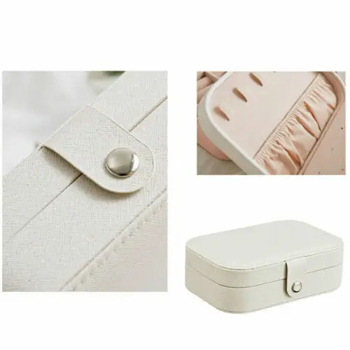 2 Layers Jewelry Case Zipper PU Leather Storage Box Earring Necklace