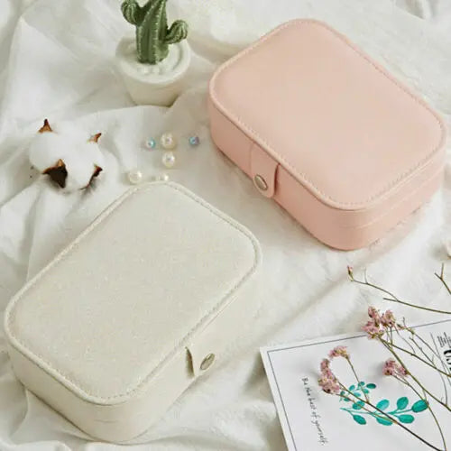 2 Layers Jewelry Case Zipper PU Leather Storage Box Earring Necklace