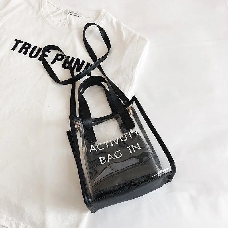 2 In 1 Women's Transparent Sling Bag Handbag