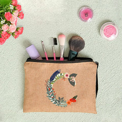Flower Cosmetic Bag Zipper Pouch Linen Travel Makeup Bag