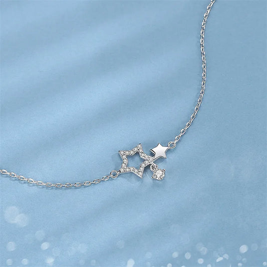 925 Silver Crystal Star Charm Bracelet Bangle Women Wedding Party Jewelry