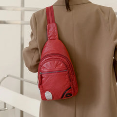 Washed Leather Messenger Chest Bag Women Autumn Winter Shoulder Bag