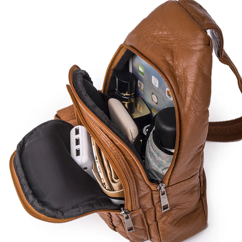 Washed Leather Messenger Chest Bag Women Autumn Winter Shoulder Bag