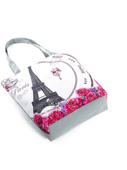 Floral Eco Reusable Linen Bag with Paris Tower Print