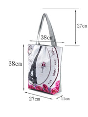 Floral Eco Reusable Linen Bag with Paris Tower Print