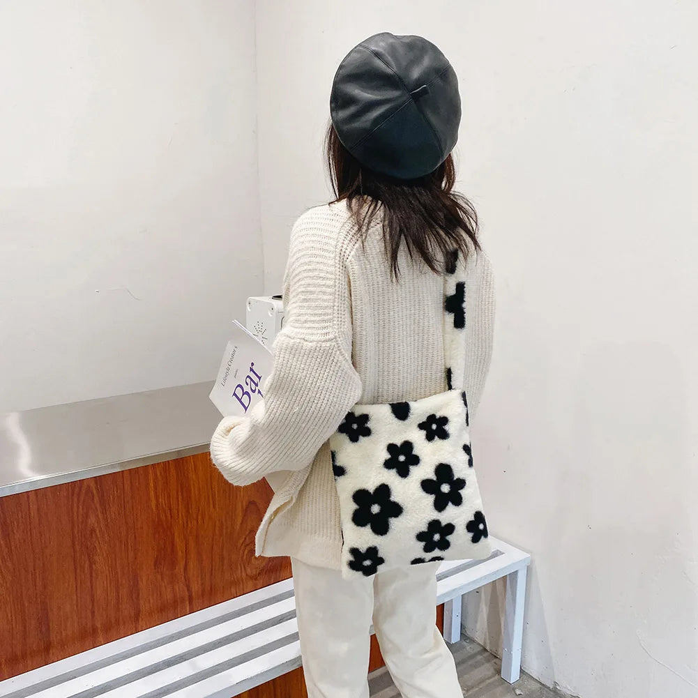Flower Fluffy Plush Crossbody Bag Women Shoulder Daily Bag