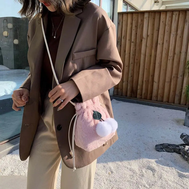 Plush Fur Shoulder Bag with Fur Ball Pendant