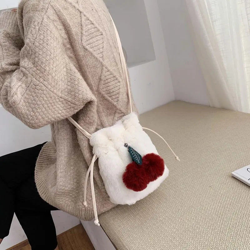 Plush Fur Shoulder Bag with Fur Ball Pendant