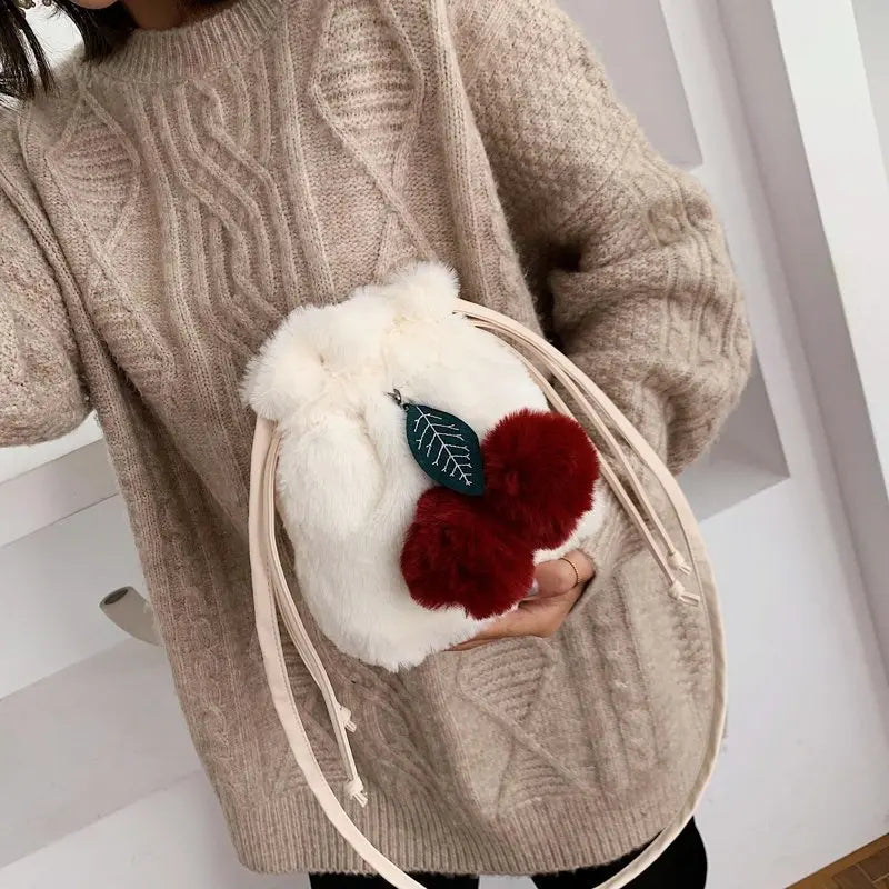 Plush Fur Shoulder Bag with Fur Ball Pendant