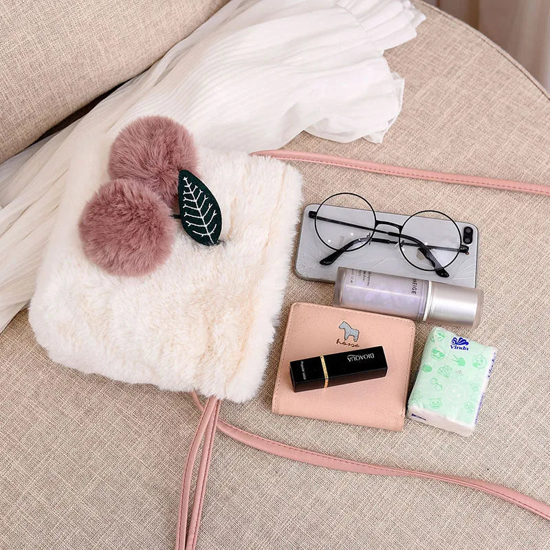 Plush Fur Shoulder Bag with Fur Ball Pendant