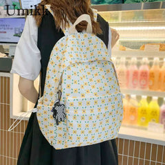 Floral Printed Student Backpack Nylon Daypack Teen Shoulder Bags for Girls