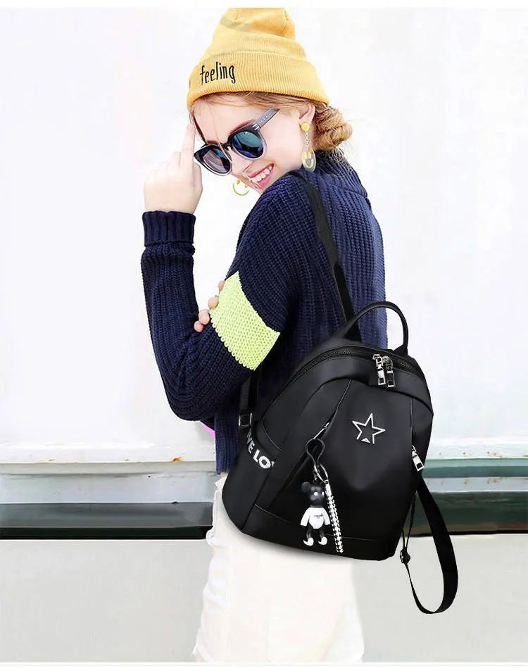 Women's PU Leather Travel Rucksack Shoulder Bag Waterproof Nylon