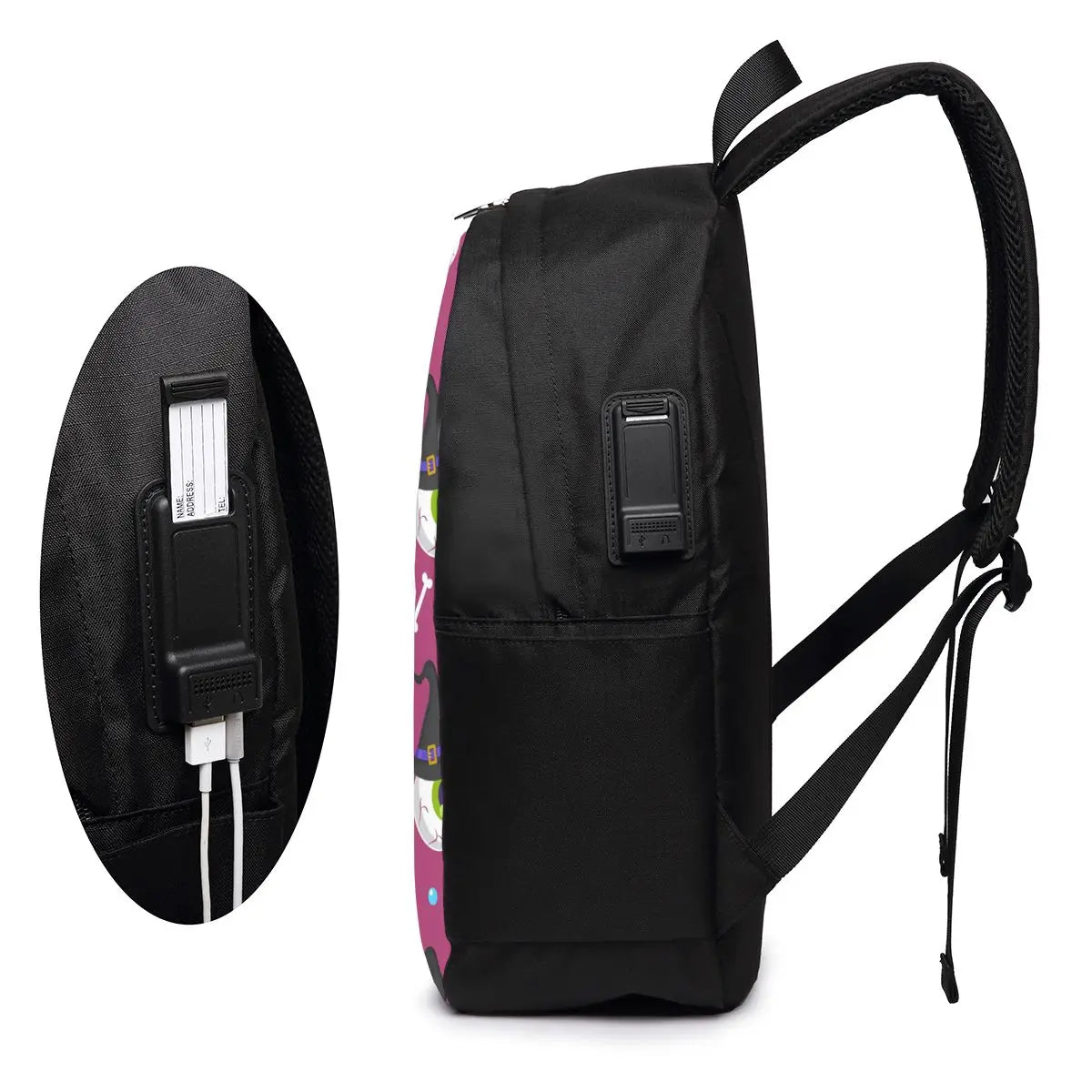 Halloween Eyeball Student School Bag USB Charge Laptop Back Pack