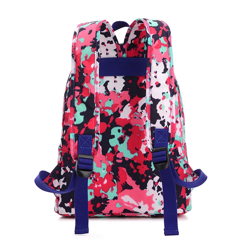 Floral Nylon Backpack Women Bag School Rucksack Bolsa