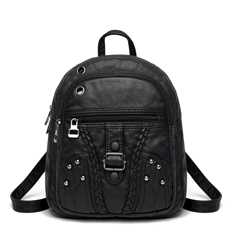 Soft Leather Backpack Female High Travel School Backpack for Girls