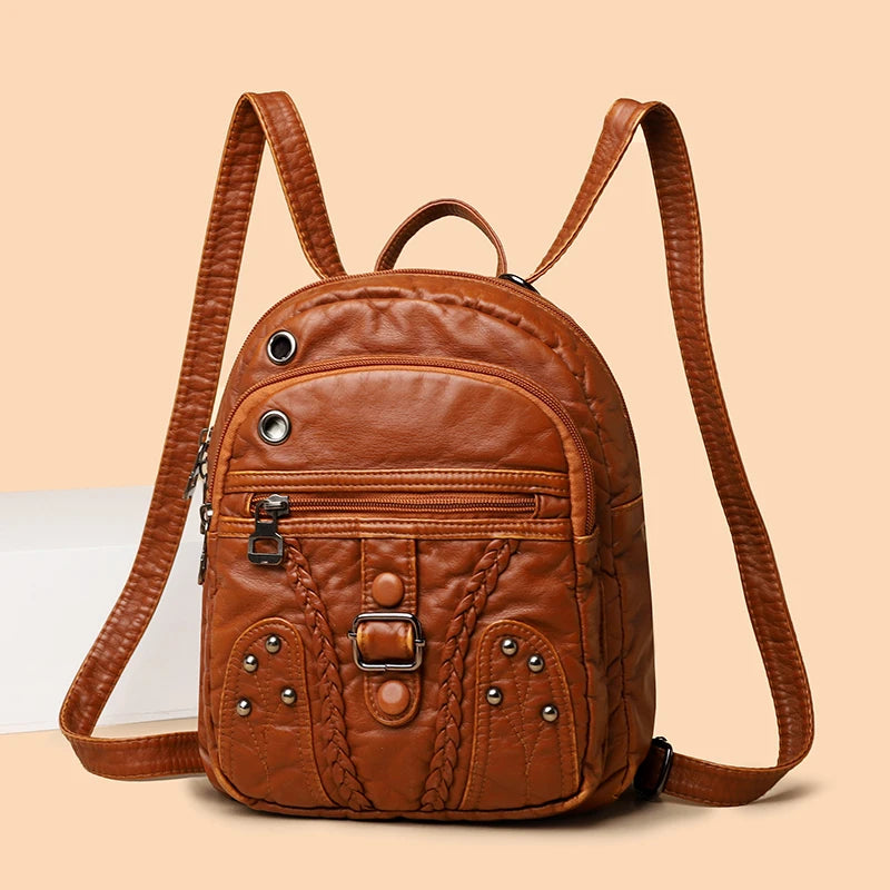 Women Soft Leather Backpack Female High Travel School Backpack