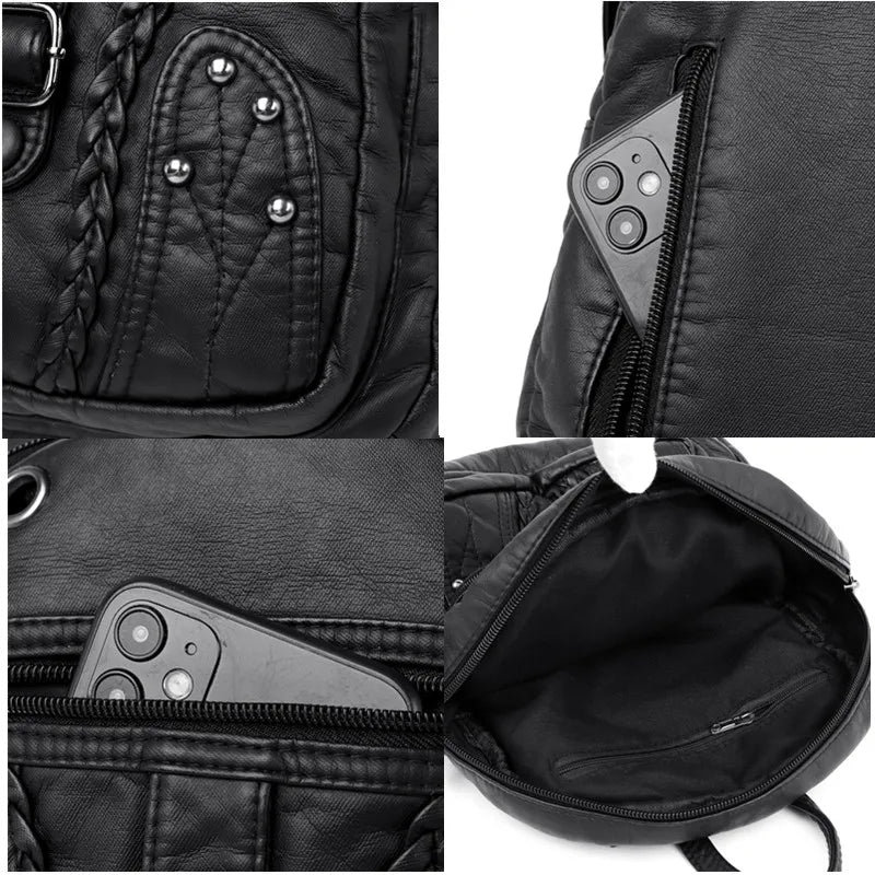 Soft Leather Backpack Female High Travel School Backpack for Girls