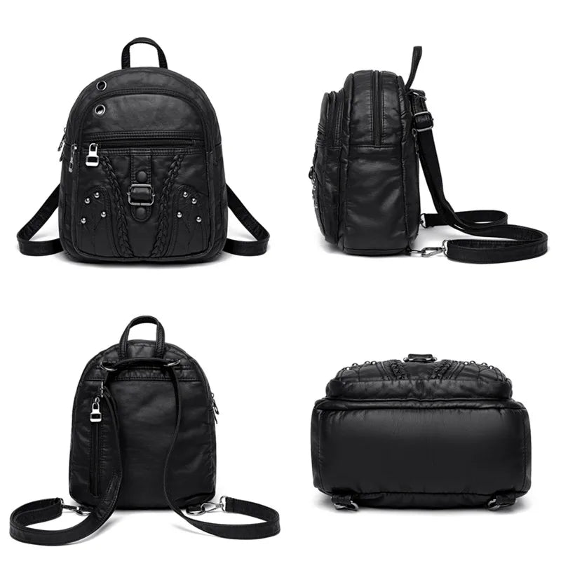 Women Soft Leather Backpack Female High Travel School Backpack