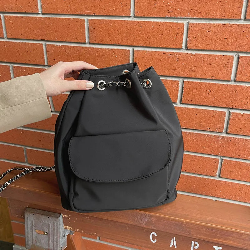 Women's Drawstring Bucket Shoulder Bag Travel Backpack