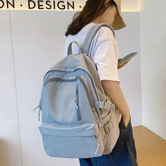 Women's Multi-Pocket Nylon Backpack - Solid Color, Large Capacity