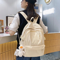 Women's Multi-Pocket Nylon Backpack - Solid Color, Large Capacity