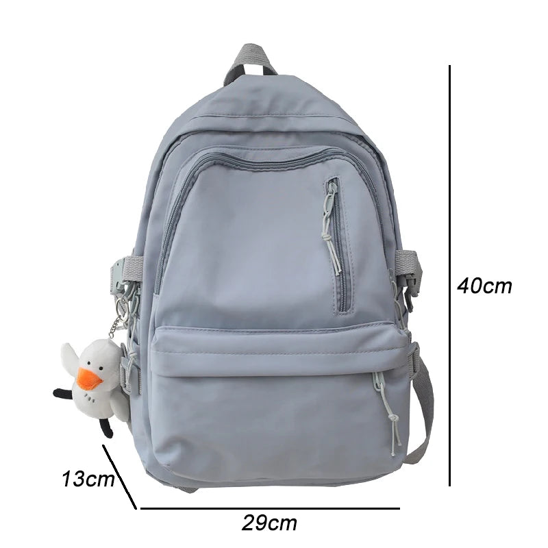 Women's Multi-Pocket Nylon Backpack - Solid Color, Large Capacity