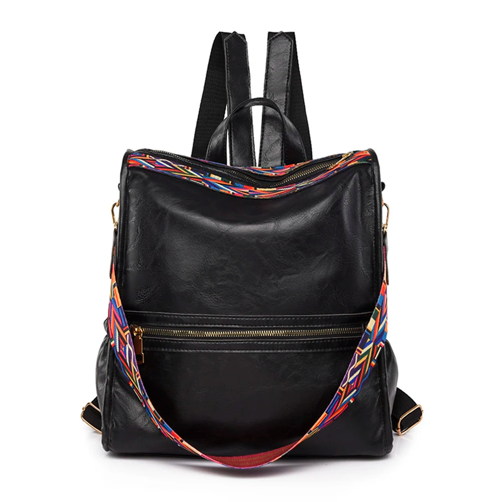 Retro PU Leather College Shoulder School Backpack Large Capacity