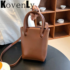 Vintage Small Bucket Handbag Pure Leather Bag Crossbody Bag