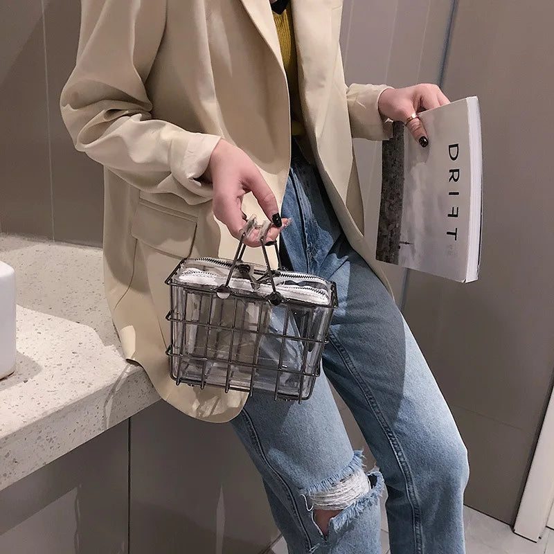 Metalic Bucket Bag For Women Clear Tote Bag Ladies Shoulder Bag