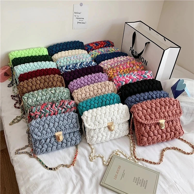 Hand Woven Bag Strip Thread Hook Knitted Women's Shoulder Bag