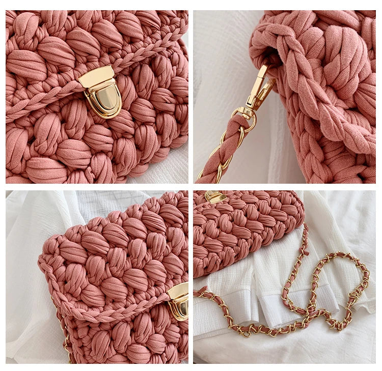 Hand Woven Bag Strip Thread Hook Knitted Women's Shoulder Bag