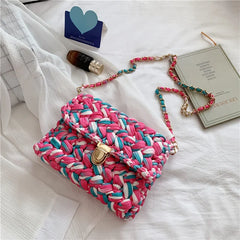Hand Woven Bag Strip Thread Hook Knitted Women's Shoulder Bag