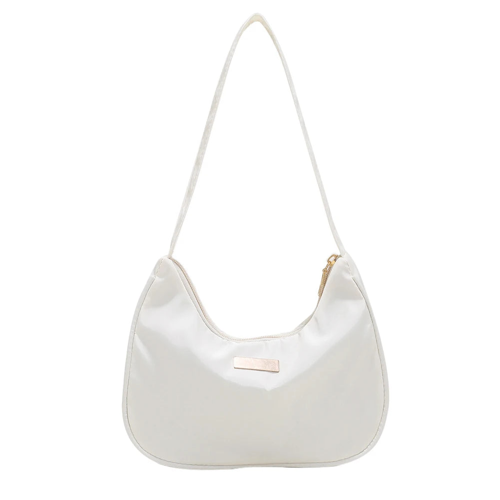 Nylon Solid Shoulder Bag Zipper Small Crescent Messenger Bag Handbags