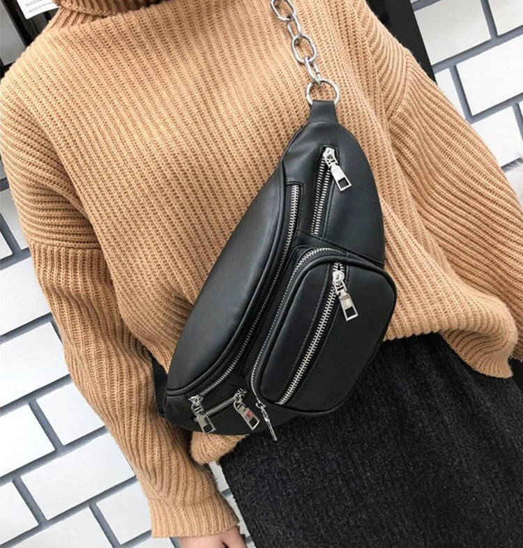 Women's PU Leather Waist Bag Fanny Pack Satchel Belt Bag